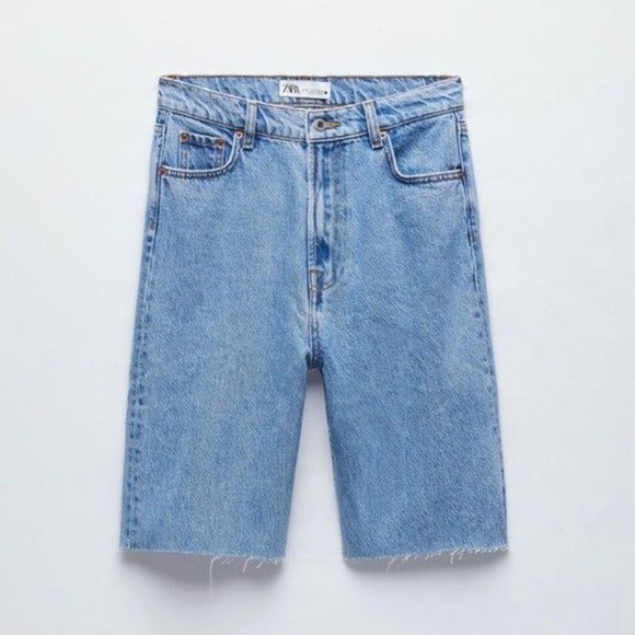 Zara Women Join Life Premium 90s Bermuda High Waist Denim Jeans Shorts US 0 - Picture 1 of 11